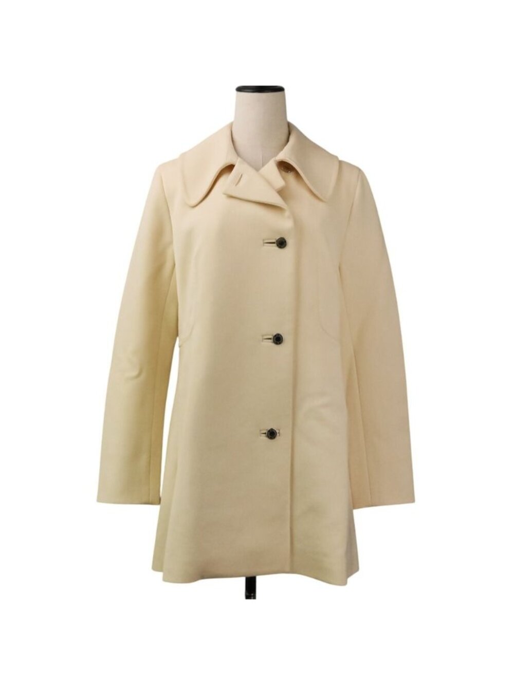 Hermes Sellier Buttons Leather Trim Soutien Collar Coat Ivory 38